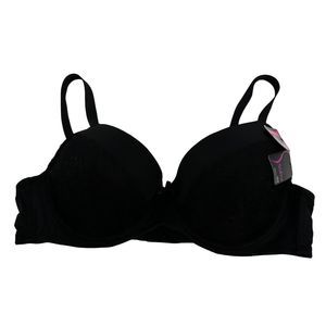 Sofra Bra 42D Black Full Coverage Padded Underwire Satin Lace Back Clasp
